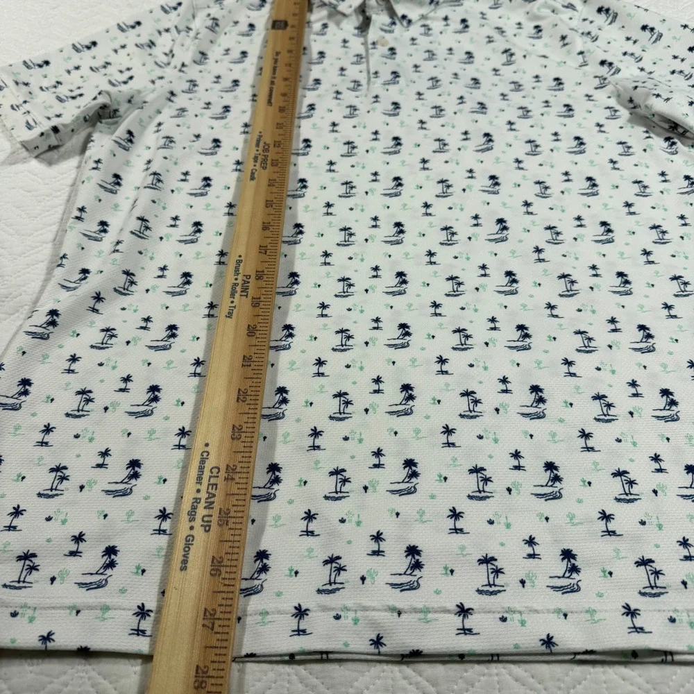 Mizzen Main Palm Tree Cactus Print‎ Polo Shirt Mens Medium Trim Golf Casual